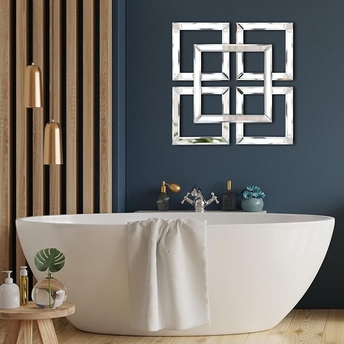 Tatuo 4 Sets Silver Mirrored Wall Decor 16 x 16 Inches DIY Wall Mounted Mirrors Gorgeous Glam Decorative Modern Square Mirror Wall Art for Living Room Home Bedroom